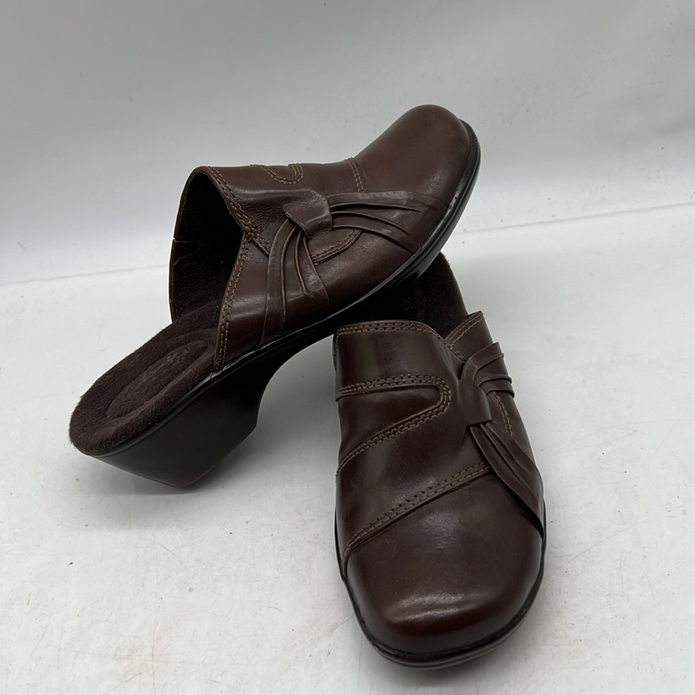 Clarks Bendables 62896 Dark Brown Leather Slip On Comfort Mule Clogs Size 7 - Picture 3 of 6